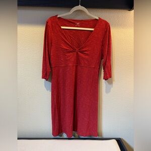 Horny Toad Dress Women Red Rosalinda 3/4 Sleeve V-Neck A-Line Organic Cotton Lg